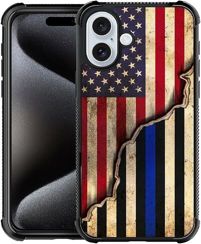 حافظة DAIZAG متوافقة مع هاتف iPhone 16، تصميم بنمط العلم الأمريكي الخشبي المتقاطع، حافظة لهاتف iPhone 16، غطاء حماية شامل مضاد للصدمات ومضاد للخدوش من مادة TPU in Kuwait