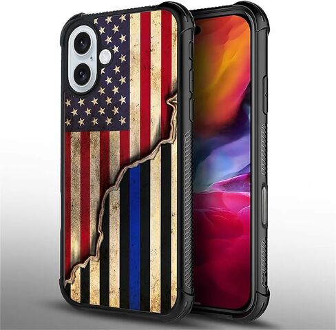 حافظة DAIZAG متوافقة مع هاتف iPhone 16، تصميم بنمط العلم الأمريكي الخشبي المتقاطع، حافظة لهاتف iPhone 16، غطاء حماية شامل مضاد للصدمات ومضاد للخدوش من مادة TPU in Kuwait