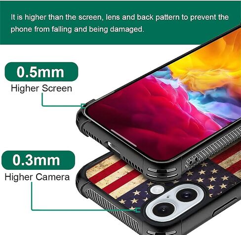 حافظة DAIZAG متوافقة مع هاتف iPhone 16، تصميم بنمط العلم الأمريكي الخشبي المتقاطع، حافظة لهاتف iPhone 16، غطاء حماية شامل مضاد للصدمات ومضاد للخدوش من مادة TPU in Kuwait