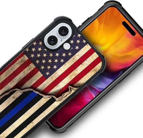 حافظة DAIZAG متوافقة مع هاتف iPhone 16، تصميم بنمط العلم الأمريكي الخشبي المتقاطع، حافظة لهاتف iPhone 16، غطاء حماية شامل مضاد للصدمات ومضاد للخدوش من مادة TPU in Kuwait
