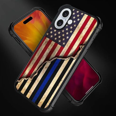 حافظة DAIZAG متوافقة مع هاتف iPhone 16، تصميم بنمط العلم الأمريكي الخشبي المتقاطع، حافظة لهاتف iPhone 16، غطاء حماية شامل مضاد للصدمات ومضاد للخدوش من مادة TPU in Kuwait