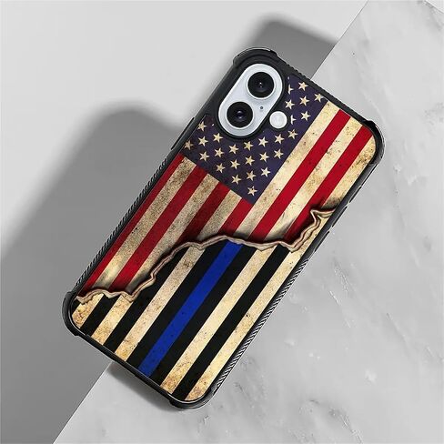 حافظة DAIZAG متوافقة مع هاتف iPhone 16، تصميم بنمط العلم الأمريكي الخشبي المتقاطع، حافظة لهاتف iPhone 16، غطاء حماية شامل مضاد للصدمات ومضاد للخدوش من مادة TPU in Kuwait
