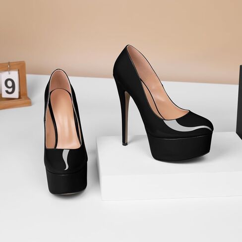 Eldof Womens High Heel Platform Pumps Round Toe Sky High Stilettoes 6" Party Dress Platform in Saudi Arabia