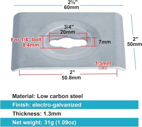 30 حزمة 2 بوصة لوحة غسالة الربط المربعة لعلبة الكابلات، موصل مشبك مشترك لعلبة الكابلات الشبكية لربط الانحناءات والمنعطفات القابلة للتعديل، فتحة فتحة تناسب مسمار 1/4 بوصة، فولاذ مجلفن كهربائيًا in Kuwait