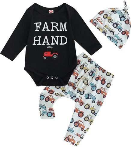 Newborn Baby Boy Farm Outfits Letter Print Romper + Pants + Hat 3PCS Cute Infant Boy's Clothes Set in Saudi Arabia