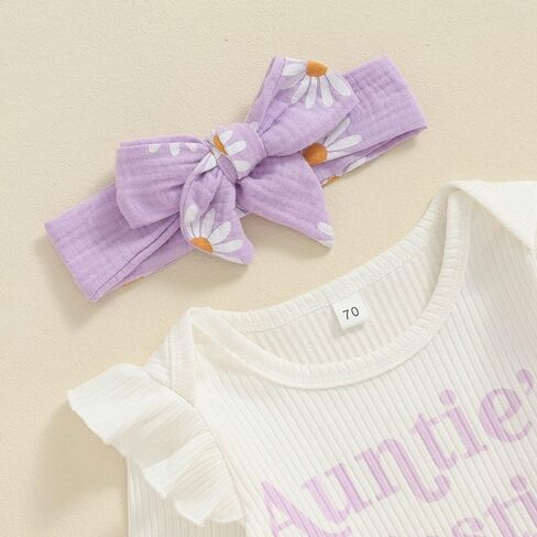 Toddler Baby Girls Fall Outfits Long Sleeve Romper Butterfly/Daisy Print Linen Pants Headband Newborn Baby Clothes in Saudi Arabia