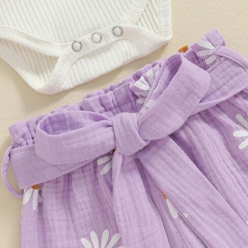 Toddler Baby Girls Fall Outfits Long Sleeve Romper Butterfly/Daisy Print Linen Pants Headband Newborn Baby Clothes in Saudi Arabia