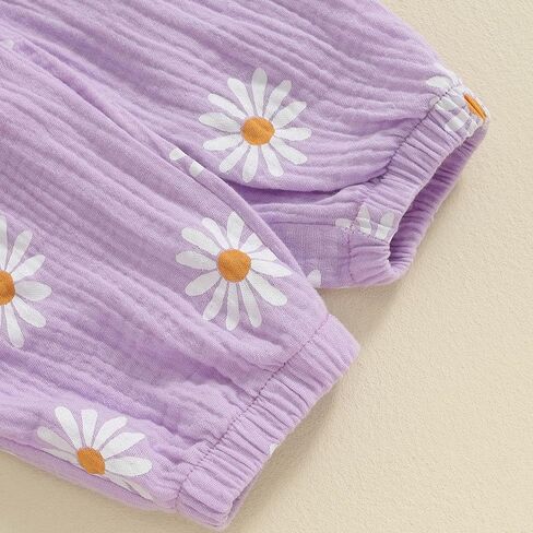 Toddler Baby Girls Fall Outfits Long Sleeve Romper Butterfly/Daisy Print Linen Pants Headband Newborn Baby Clothes in Saudi Arabia