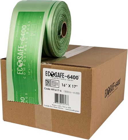 حقيبة صديقة للبيئة معتمدة قابلة للتحلل - 6400 HB3339-85 - أكياس خضراء مقاس 33 × 39 بوصة بسعة 35 جالونًا - بطانة قوية للغاية مقاومة للتسرب والثقب والتمزق، عبوة من 135 قطعة in Kuwait