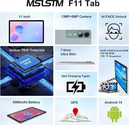 أحدث جهاز لوحي 2024 مقاس 11 بوصة يعمل بنظام Android 14 وذاكرة وصول عشوائي 18 جيجابايت (6 جيجابايت + 12 جيجابايت ممتدة) وذاكرة وصول عشوائي 128 جيجابايت وشاشة 2K وكاميرا بدقة 13 ميجابكسل + 5 ميجابكسل وواي فاي 5G/2.4G ونظام تحديد المواقع العالمي (GPS) وبلوتو in Saudi Arabia