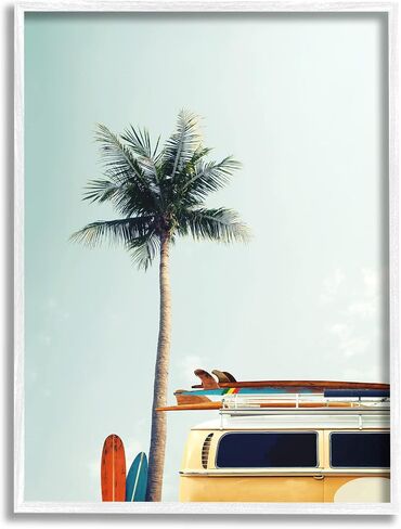 Stupell Industries Surf Bus Yellow With Palm Tree Photography, Design by Design Fabrikken in Saudi Arabia