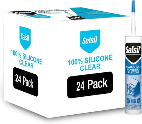 Selsil Clear 100% Silicone Sealant - Filling and Bonding Silicone Caulk - Clear Silicone Sealant Waterproof - Clear Sealant - Great Elasticity, Solvent Free, 10.5 Fl Oz. (310 ml) Cartridge, 1pc in Saudi Arabia