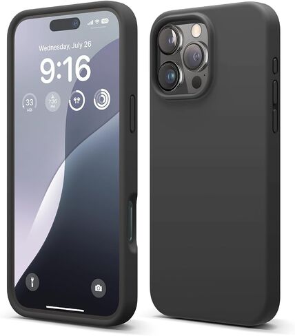 elago Compatible with iPhone 16 Pro Max Case, Premium Liquid Silicone Case, Full Body Protective Cover, Shockproof, Slim Phone Case, Anti-Scratch Soft Microfiber Lining, 6.9 inch (Black) in Saudi Arabia