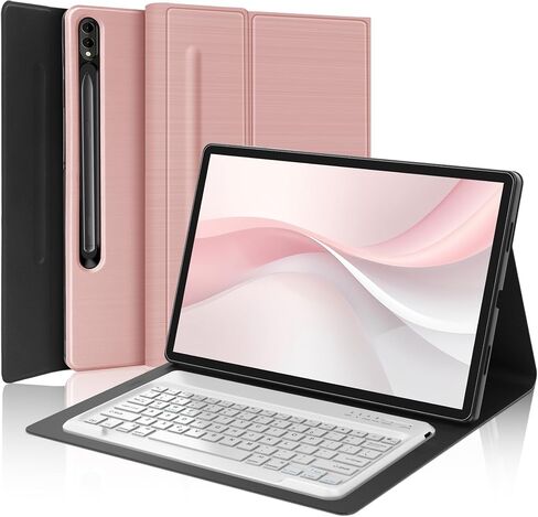 حافظة لوحة المفاتيح Galaxy Tab S9 Ultra، حافظة Tab S8 Ultra مع لوحة مفاتيح لاسلكية قابلة للفصل، غطاء حماية ذكي مع حامل قلم S لجهاز Samsung Galaxy Tab S9 Ultra 2023/S8 Ultra 2022 14.6 بوصة - ذهبي وردي in Saudi Arabia