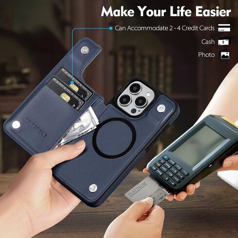 Compatible with iPhone 16 Pro Wallet Case,【Compatible with Magsafe】 Women Men PU Leather Flip Folio Protective Cover Credit Card Slots Kickstand RFID Blocking,for Apple 16 Pro,Green in Kuwait