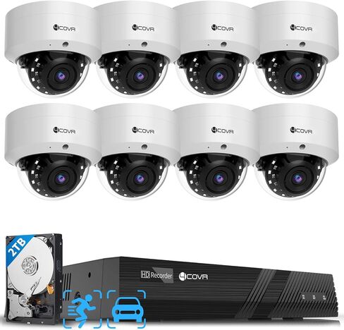 PoE Security Camera System, 8X 5MP IK10 Vandal-Proof IP67 Dome IP Camera with Audio, 8CH 4K NVR 2TB HDD, AI Human Vehicle Detection & Night Vision, 24/7 Home Recording, LY54AX5M0808 in Saudi Arabia