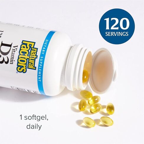 Natural Factors، فيتامين د3، 5000 وحدة دولية، يدعم صحة المفاصل والعظام والمناعة، 240 قطعة (عبوة من قطعة واحدة) in Saudi Arabia