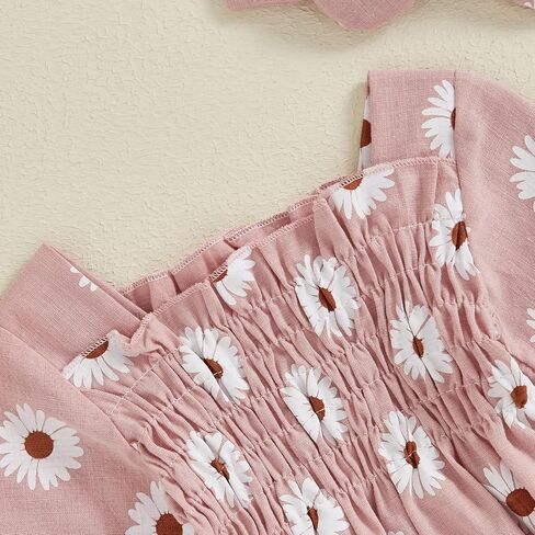 Newborn Baby Girls Daisy Romper Long Sleeve Pleated Smocked Bubble Ruched Jumpsuit Bodysuit Fall Winter Clothes in Kuwait