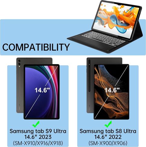 حافظة لوحة المفاتيح Galaxy Tab S9 Ultra، حافظة Tab S8 Ultra مع لوحة مفاتيح لاسلكية قابلة للفصل، غطاء حماية ذكي مع حامل قلم S لجهاز Samsung Galaxy Tab S9 Ultra 2023/S8 Ultra 2022 14.6 بوصة - ذهبي وردي in Saudi Arabia