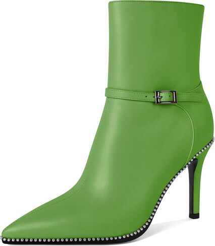 SAMMITOP Women's Pointed Toe Ankle Boots Sexy Stiletto High Heels Ankle Booties Buckle Strap Beaded Short Boots with Side Zipper 3.7 Inch in Saudi Arabia