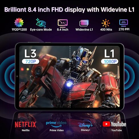 تابلت Headwolf Android 14، FPad5 Pro 8.4 بوصة Helio G99 Android Tablet، 16 جيجا بايت رام + 256 جيجا بايت ROM FHD 1920 * 1200 عرض تابلت الألعاب، Widevine L1، 5500 مللي أمبير، 13 ميجابكسل + 8 ميجابكسل، 2.4 جيجا/5 جيجا واي فاي تابلت in Kuwait