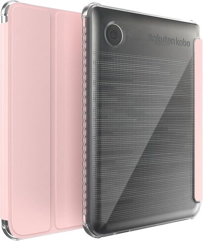 TUDIA SKN Flip Designed for Kobo Clara Colour/BW Case (2024) - [Auto Wake/Sleep Technology] Shockproof Slim Transparent TPU Back with Soft Smooth Leather Trifold eReader Cover - Clear Pink in Saudi Arabia
