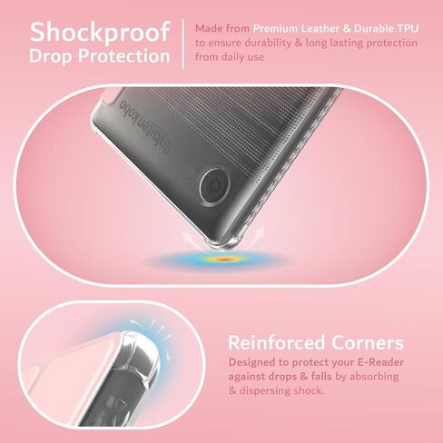 TUDIA SKN Flip Designed for Kobo Clara Colour/BW Case (2024) - [Auto Wake/Sleep Technology] Shockproof Slim Transparent TPU Back with Soft Smooth Leather Trifold eReader Cover - Clear Pink in Saudi Arabia