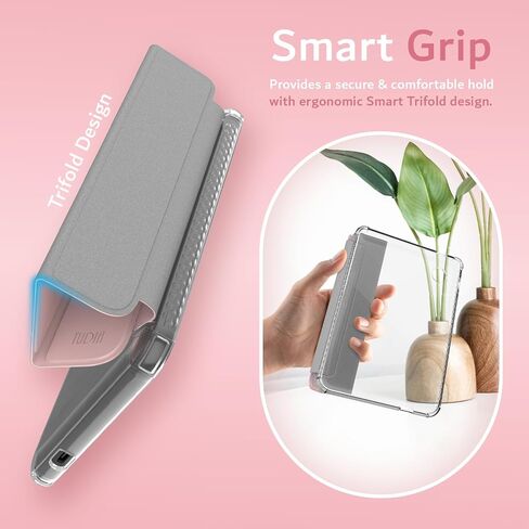 TUDIA SKN Flip Designed for Kobo Clara Colour/BW Case (2024) - [Auto Wake/Sleep Technology] Shockproof Slim Transparent TPU Back with Soft Smooth Leather Trifold eReader Cover - Clear Pink in Saudi Arabia