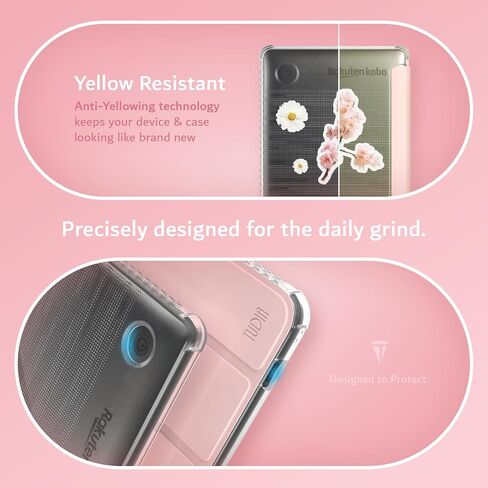 TUDIA SKN Flip Designed for Kobo Clara Colour/BW Case (2024) - [Auto Wake/Sleep Technology] Shockproof Slim Transparent TPU Back with Soft Smooth Leather Trifold eReader Cover - Clear Pink in Saudi Arabia