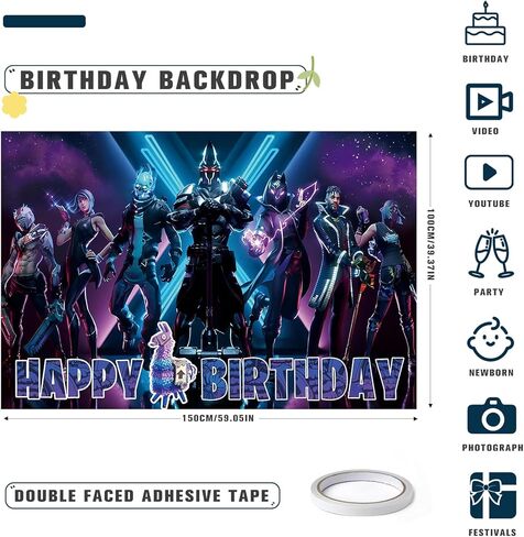 خلفية حفلة عيد ميلاد Battle Royale، خلفية تزيين حفلة عيد ميلاد لعبة فيديو للأولاد، سلسلة أرجوانية لوازم أعياد الميلاد 5x3ft in Kuwait