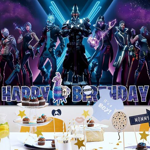 خلفية حفلة عيد ميلاد Battle Royale، خلفية تزيين حفلة عيد ميلاد لعبة فيديو للأولاد، سلسلة أرجوانية لوازم أعياد الميلاد 5x3ft in Kuwait