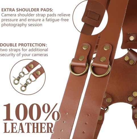 Dual Camera Harness for 2 Cameras,Shoulder Leather Camera Strap for Photographers,Double Camera Strap Camera Harness for 2 Cameras,Dual Camera Harness for Photographers,for DSLR/SLR,Brown in Saudi Arabia
