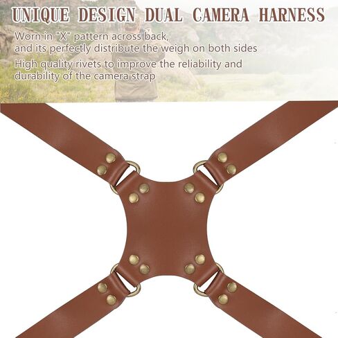 Dual Camera Harness for 2 Cameras,Shoulder Leather Camera Strap for Photographers,Double Camera Strap Camera Harness for 2 Cameras,Dual Camera Harness for Photographers,for DSLR/SLR,Brown in Saudi Arabia