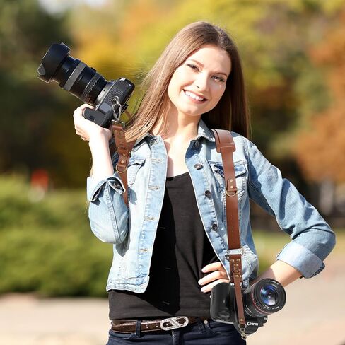 Dual Camera Harness for 2 Cameras,Shoulder Leather Camera Strap for Photographers,Double Camera Strap Camera Harness for 2 Cameras,Dual Camera Harness for Photographers,for DSLR/SLR,Brown in Saudi Arabia