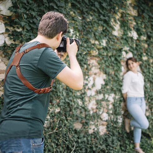 Dual Camera Harness for 2 Cameras,Shoulder Leather Camera Strap for Photographers,Double Camera Strap Camera Harness for 2 Cameras,Dual Camera Harness for Photographers,for DSLR/SLR,Brown in Saudi Arabia