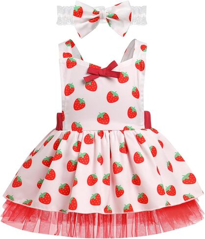 FYMNSI Newborn Baby Sequins Rainbow Strawberry Tulle Dress + Headband Toddler First Birthday Outfit Girl Summer Clothes in Saudi Arabia