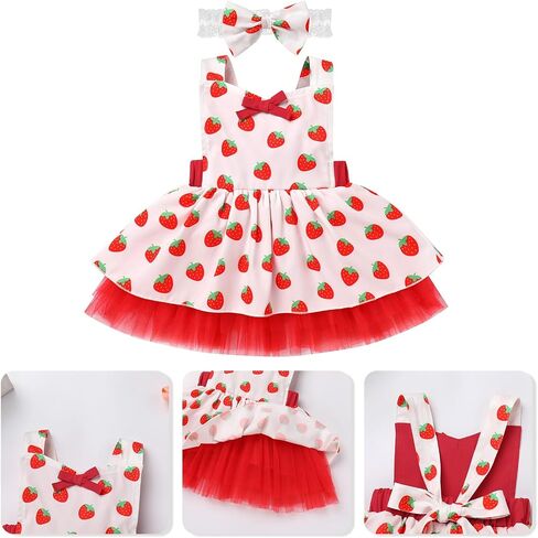FYMNSI Newborn Baby Sequins Rainbow Strawberry Tulle Dress + Headband Toddler First Birthday Outfit Girl Summer Clothes in Saudi Arabia