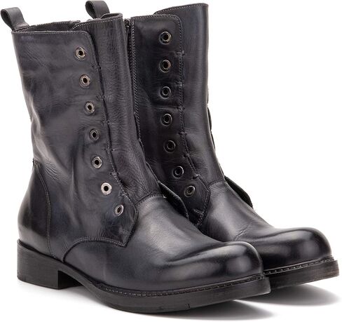 Vintage Foundry Co. Gemma أزياء نسائية كلاسيكية كاجوال لراكبي الدراجات القتالية الصلبة بلونين من الجلد بسحاب حتى منتصف الساق مع مقدمة مستديرة ومقدمة عادية، منصة، كعب مكتنز ونعل خارجي من الجلد والمطاط in Kuwait