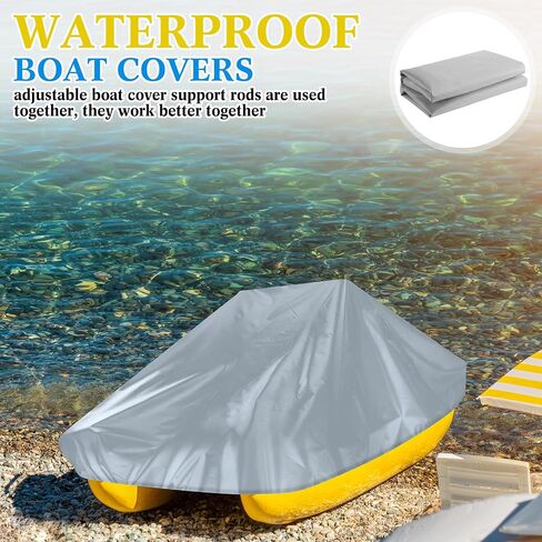 Boat Cover Support Pole System, 2 Pcs Waterproof Boat Covers and 2 Pcs Adjustable Boat Cover Support Poles, Height 12''-54'', Boat Cover with Support Poles for Pedal Pontoon Boat, Black in Saudi Arabia