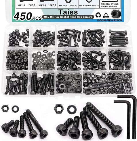 Taiss 620 قطعة M3 براغي مترية متنوعة M3 × 6 مم/8 مم/10 مم/12 مم/16 مم/20 مم براغي رأس مقبس سداسي وصواميل وغسالات، مجموعة 12.9 درجة من سبائك الصلب الأسود المطلي بالزنك براغي صغيرة مترية in Saudi Arabia