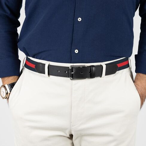 Marko Bardelli Elastic Leather Men's Belt - Comfortable Stretch Waistband Casual Golf Jeans & Pants - Innovative Design- Gift Box (Monza, Waist adjustable 30" to 34") in Saudi Arabia