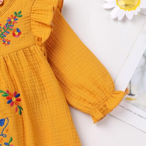 Toddler Baby Girls Mexican Dress Long Sleeve Floral Embroidery Ethnic Dress Cinco de Mayo Fiesta Dresses in Saudi Arabia