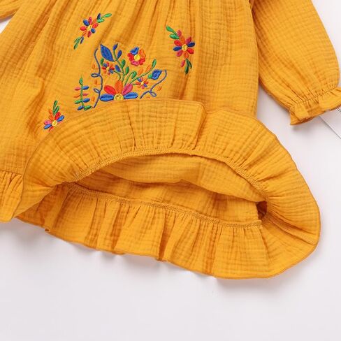 Toddler Baby Girls Mexican Dress Long Sleeve Floral Embroidery Ethnic Dress Cinco de Mayo Fiesta Dresses in Saudi Arabia
