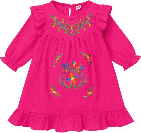 Toddler Baby Girls Mexican Dress Long Sleeve Floral Embroidery Ethnic Dress Cinco de Mayo Fiesta Dresses in Saudi Arabia
