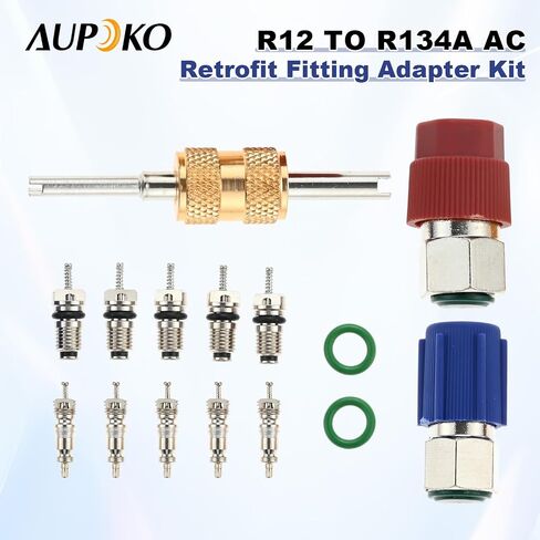 R12 to R134A AC Retrofit Fitting Adapter Kit, R12 R22 to R134A High/Low Fitting Port Retrofit 1/4’’ to 7/16"-20 UNF Conversion Adapter, Fits for AC Air Conditioner Refrigerant in Saudi Arabia