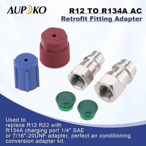 R12 to R134A AC Retrofit Fitting Adapter Kit, R12 R22 to R134A High/Low Fitting Port Retrofit 1/4’’ to 7/16"-20 UNF Conversion Adapter, Fits for AC Air Conditioner Refrigerant in Saudi Arabia