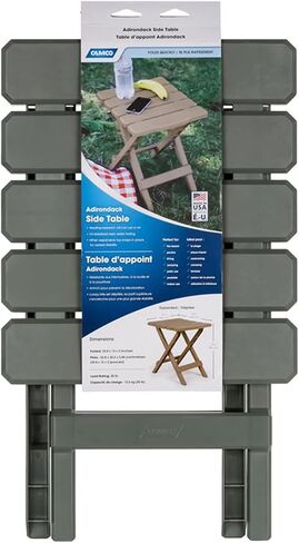 Camco Adirondack Portable Outdoor Camping Small Weatherproof Rustproof Durable Plastic Folding Side Table for Indoor and Outdoor Use, Taupe in Kuwait