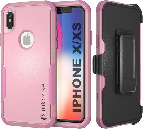Punkcase for iPhone Xs Belt Clip Holster Case [Patron Series] 4-1 Rugged & Protective Multilayer Phone Cover W/Integrated Kickstand for iPhone Xs (5.8") (2018) [Red-Black] in Saudi Arabia