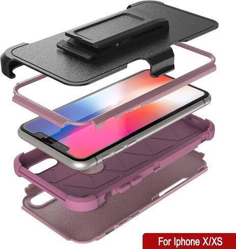 Punkcase for iPhone Xs Belt Clip Holster Case [Patron Series] 4-1 Rugged & Protective Multilayer Phone Cover W/Integrated Kickstand for iPhone Xs (5.8") (2018) [Red-Black] in Saudi Arabia