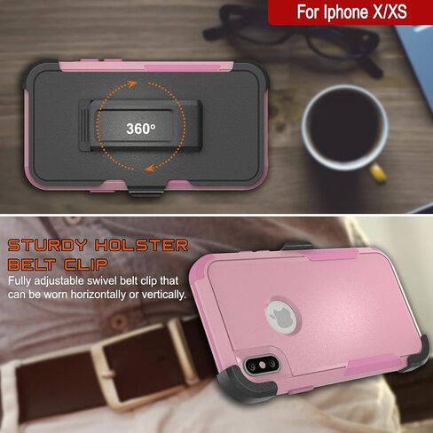 Punkcase for iPhone Xs Belt Clip Holster Case [Patron Series] 4-1 Rugged & Protective Multilayer Phone Cover W/Integrated Kickstand for iPhone Xs (5.8") (2018) [Red-Black] in Saudi Arabia